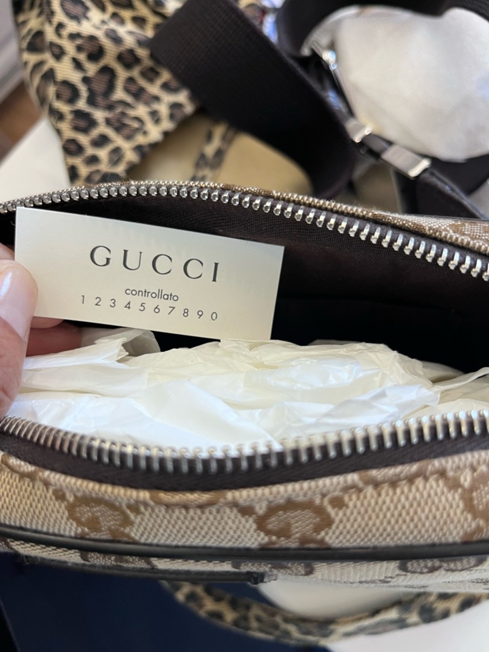 Gucci Beige Monogram Canvas Belt Bag with Brown Trim - Picture 10 of 13